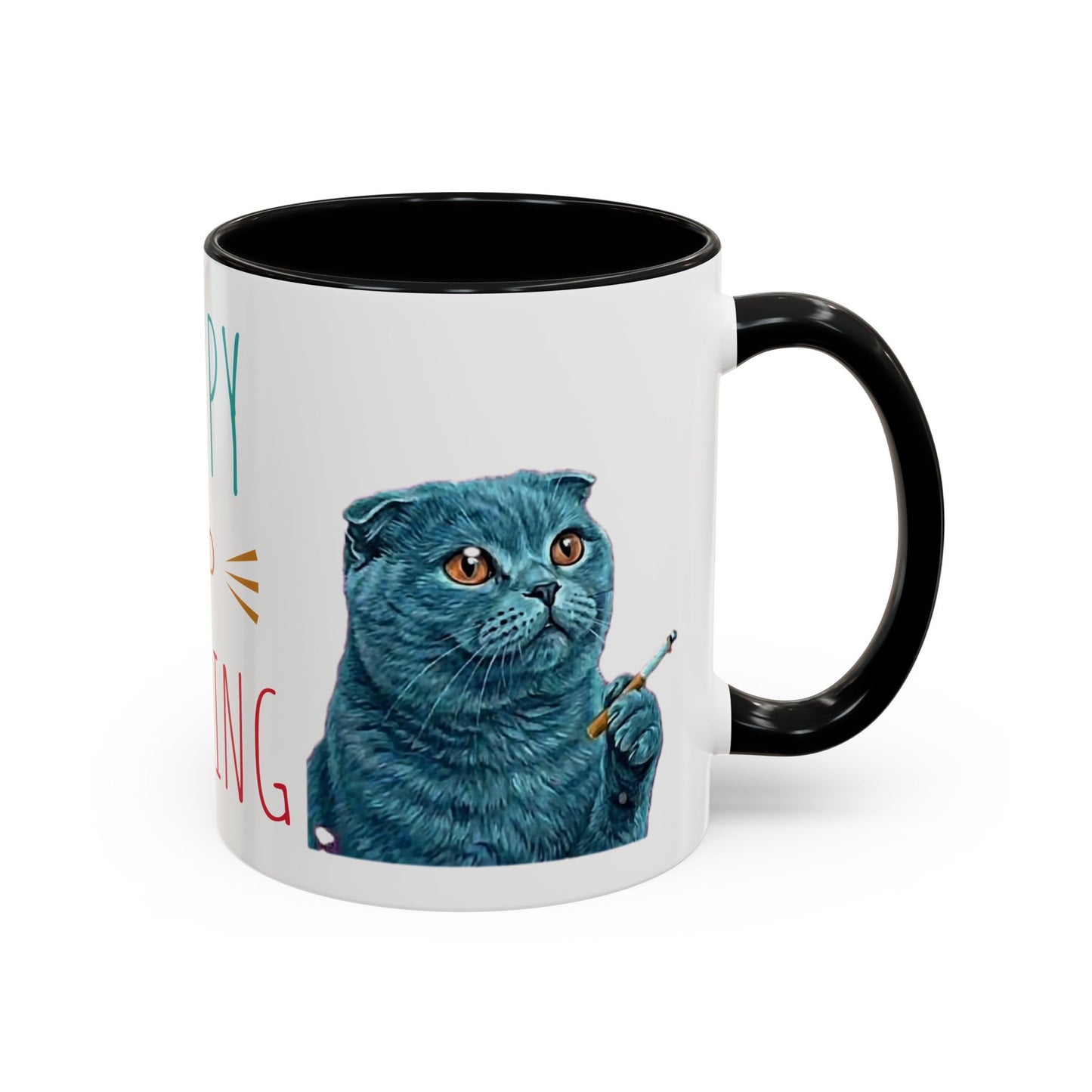Happy and Dazzling Accent Coffee Mug — Cute Cat Art, Motivational Tea & Coffee Cup (free shipping)