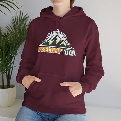 Base Camp Vital Outdoor Fleece Hoodie | Mountain Compass Graphic Pullover | 50/50 Midweight Trail Hoodie  Vital Hoodie  (free shipping)