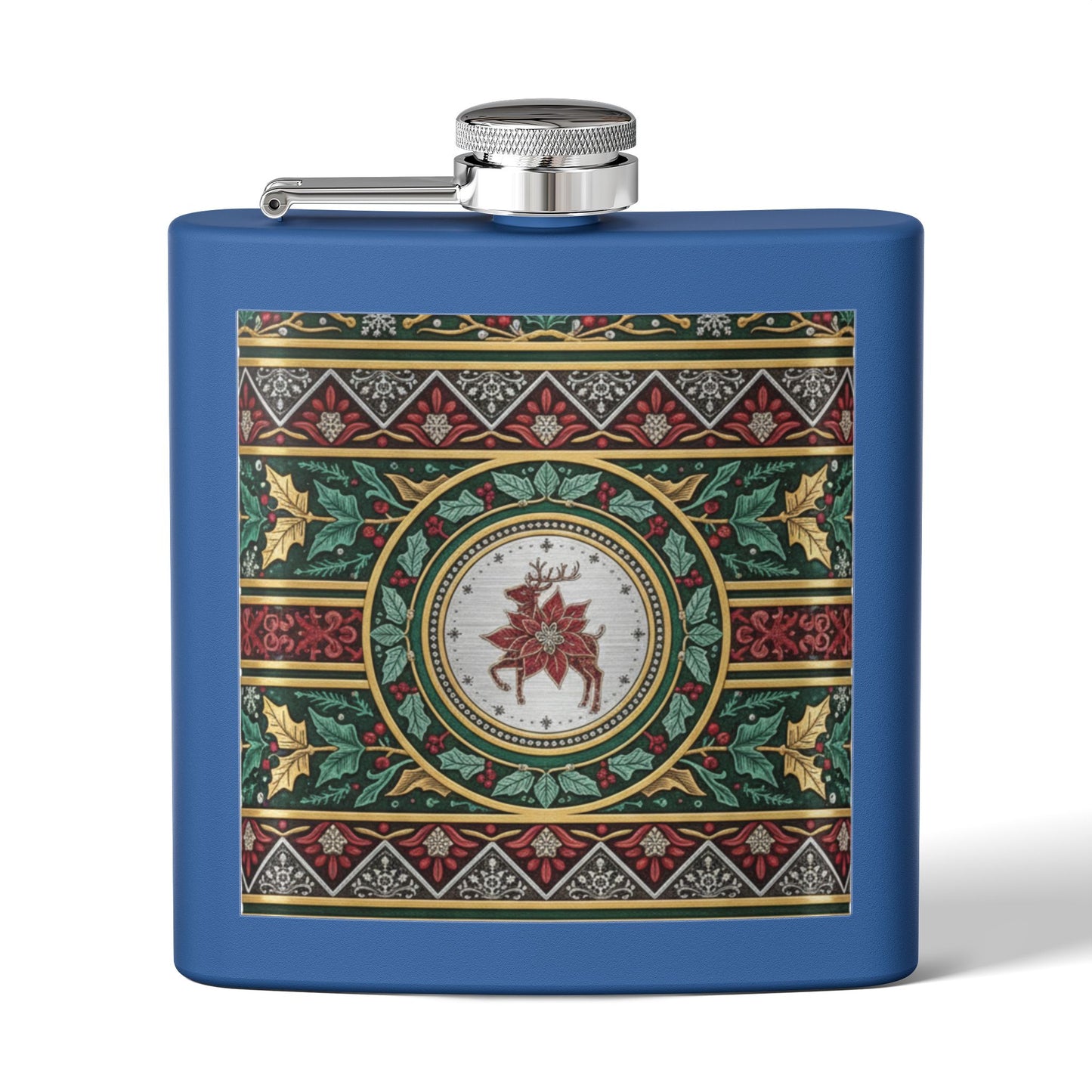 Holiday Poinsettia Flask — 6oz Stainless Steel Christmas Hip Flask (free shipping)