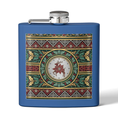 Holiday Poinsettia Flask — 6oz Stainless Steel Christmas Hip Flask (free shipping)