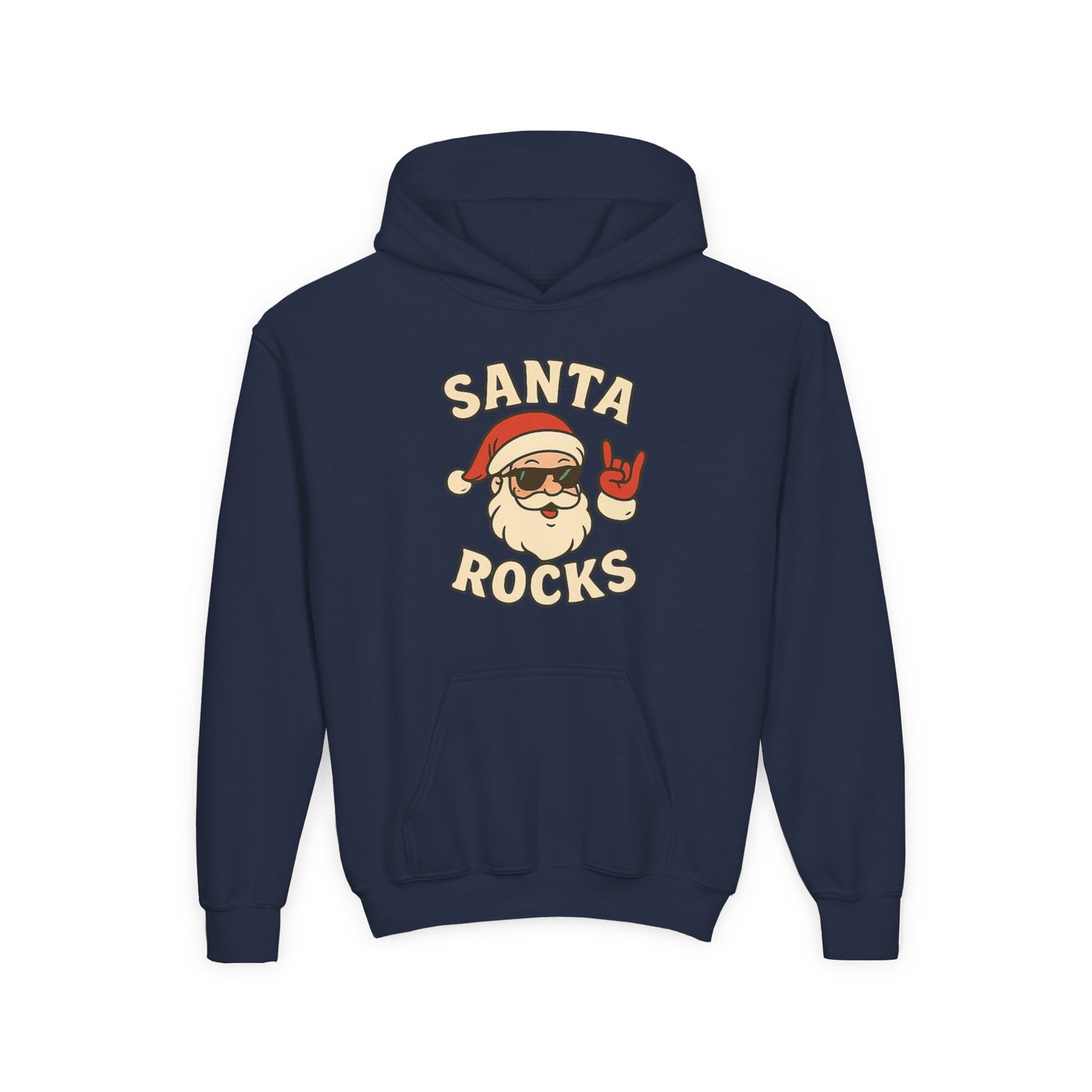 Youth Hoodie — "Santa Rocks" Cool Santa Christmas Sweatshirt