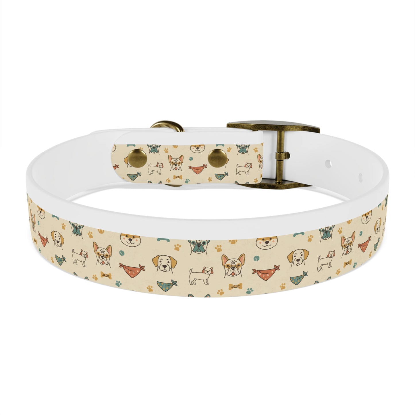 Cute Cartoon Dogs Dog Collar — Beige Puppy Pattern Adjustable Collar