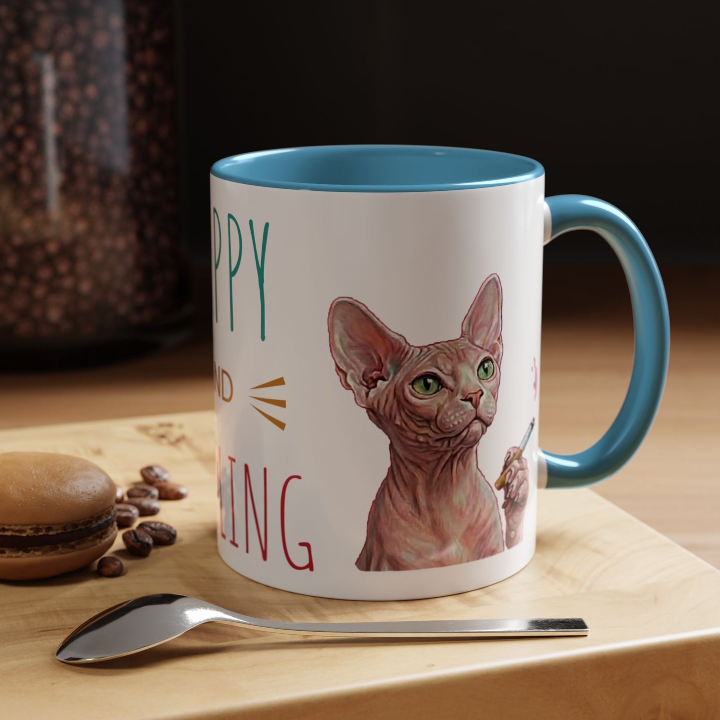 Happy and Dazzling smoking Cat Coffee Mug — Sphynx Cat Accent Mug (11/15oz) (free shipping)