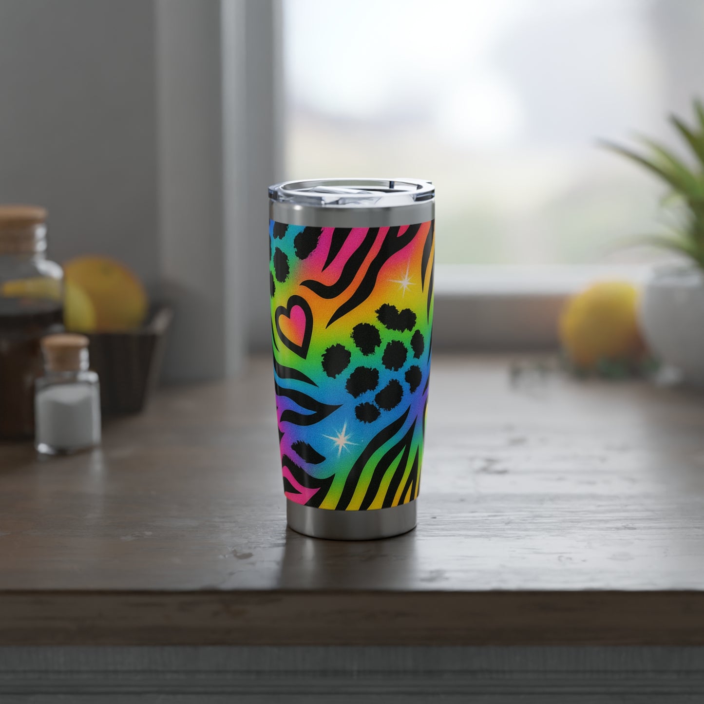 Rainbow Animal Print 20oz Tumbler - Neon Leopard & Zebra Travel Mug