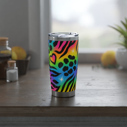 Rainbow Animal Print 20oz Tumbler - Neon Leopard & Zebra Travel Mug