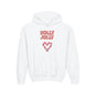 Youth Hoodie — "Holly Jolly" Candy Cane Heart Christmas Sweatshirt