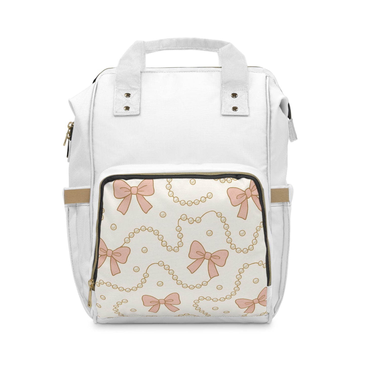 Elegant Pink Bow & Pearl Pattern Diaper Backpack
