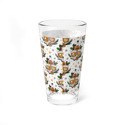 Whiskey Holiday Mixing Glass — 16oz Festive Cocktail Mixing Glass with Bottle & Glass Pattern (Free Shipping)