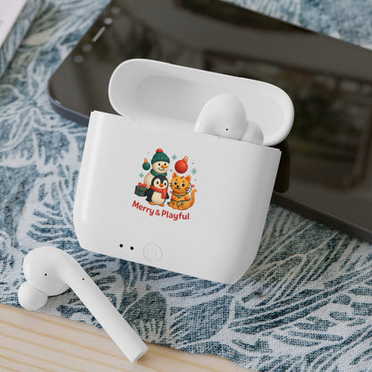 Wireless Earbuds Case — Merry & Playful Holiday Penguin and Cat Design
