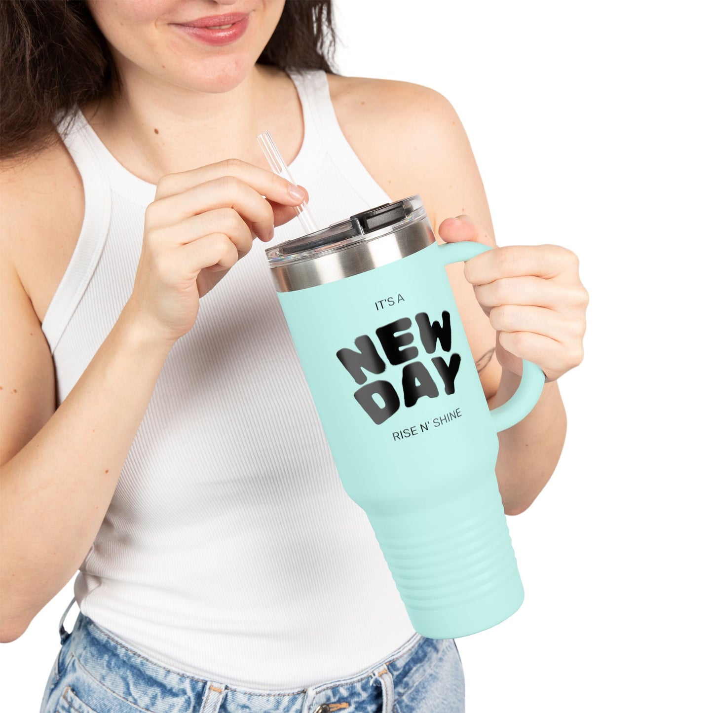 40oz Insulated Travel Mug — "It's a New Day" Motivational Tumbler