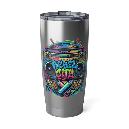 20oz Tumbler — Stainless Steel Travel Cup- 'Rebel City' neon spray paint
