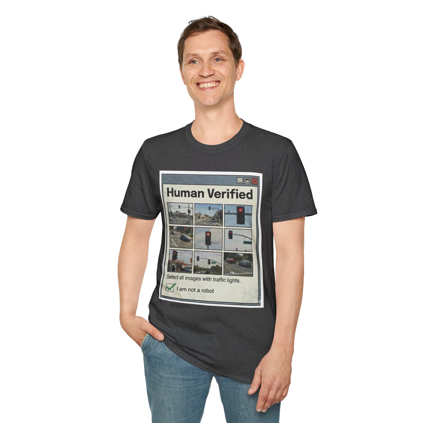 Human Verified T-Shirt – CAPTCHA Traffic Light Graphic Shirt