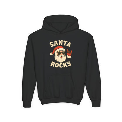 Youth Hoodie — "Santa Rocks" Cool Santa Christmas Sweatshirt