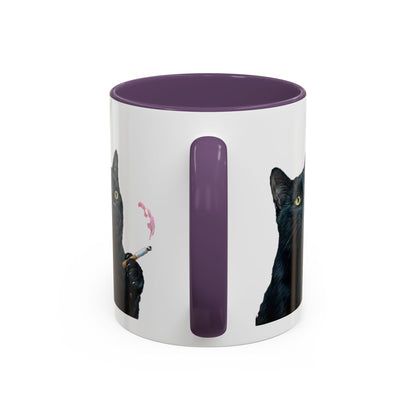 Happy and Dazzling smoking cat Cat Accent Coffee Mug — Cute Black Cat Coffee Cup (11/15oz) (free shipping)