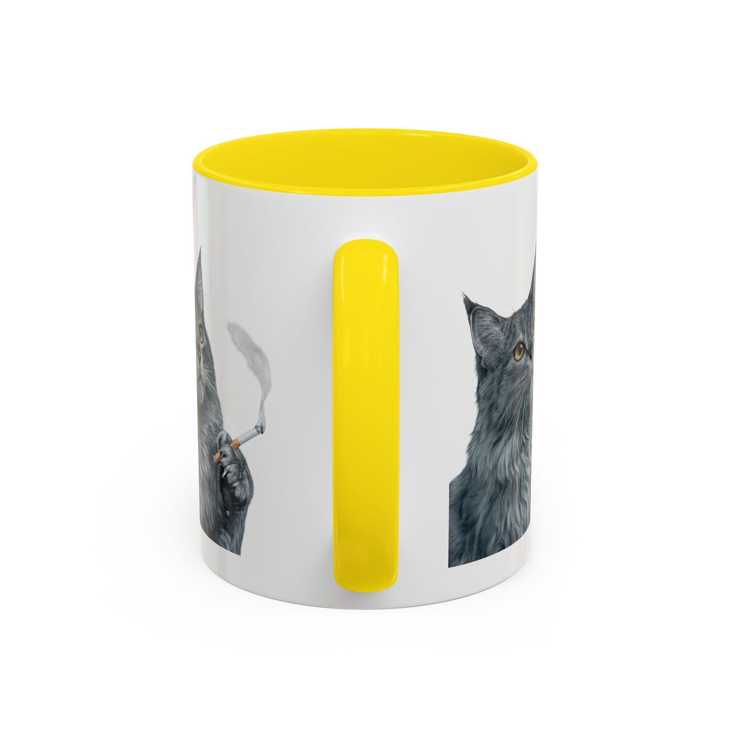 Happy and Dazzling smoking Cat Coffee Mug — Cute Cat smoking a cigarette Illustration Accent Mug (11/15 oz) (free shipping)