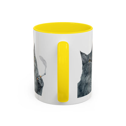 Happy and Dazzling smoking Cat Coffee Mug — Cute Cat smoking a cigarette Illustration Accent Mug (11/15 oz) (free shipping)
