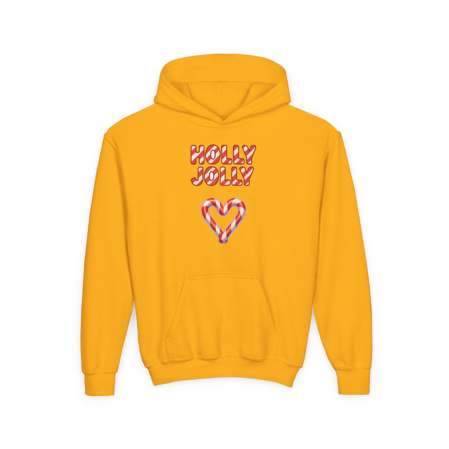 Youth Hoodie — "Holly Jolly" Candy Cane Heart Christmas Sweatshirt