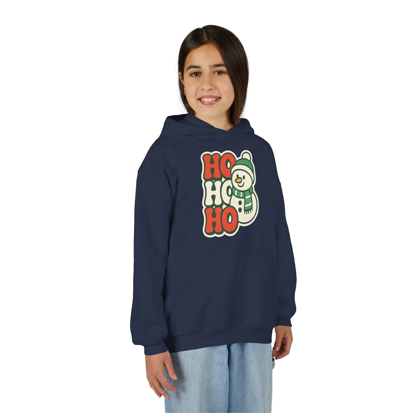 Youth kids Christmas Hoodie - 'HO HO HO' Snowman Holiday Sweatshirt
