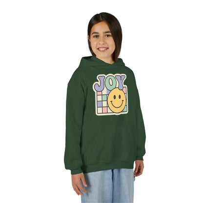Girls Youth Hoodie – Retro 'JOY' Smiley Graphic Kids Sweatshirt