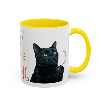 Happy and Dazzling smoking cat Cat Accent Coffee Mug — Cute Black Cat Coffee Cup (11/15oz) (free shipping)