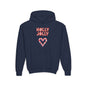 Youth Hoodie — "Holly Jolly" Candy Cane Heart Christmas Sweatshirt