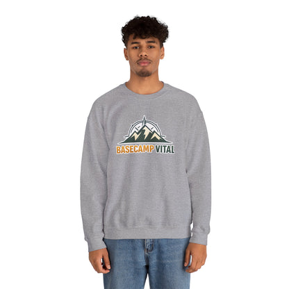 Base Camp Vital Mountain Embroidered Crewneck Sweatshirt | Cozy Hiking & Camping Pullover | 50/50 Midweight  Vital Mountain Crewneck Sweatshirt — Outdoor Adventure Logo Pullover (free shipping)