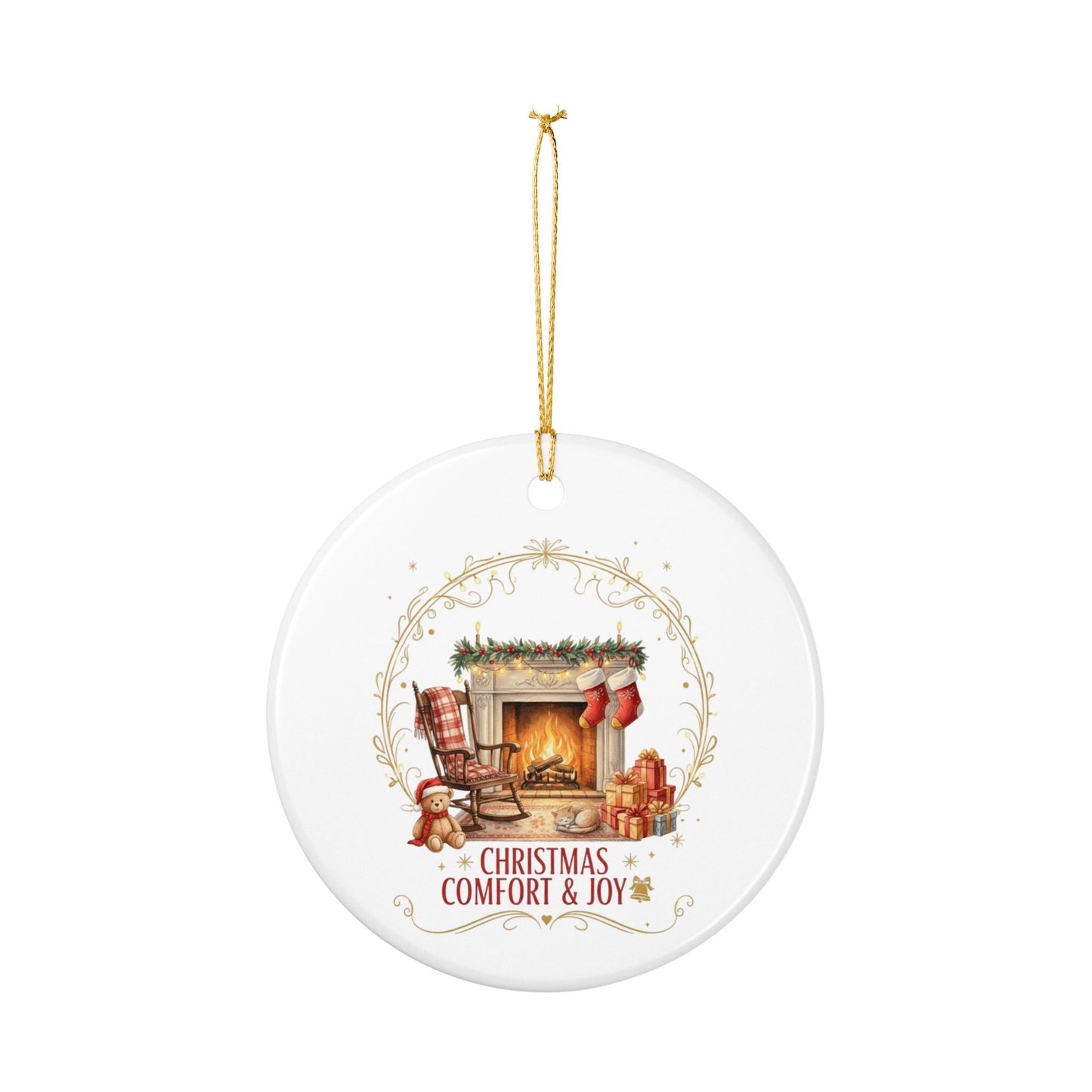 Ceramic Ornament — "Christmas Comfort & Joy" Fireplace Holiday Decoration