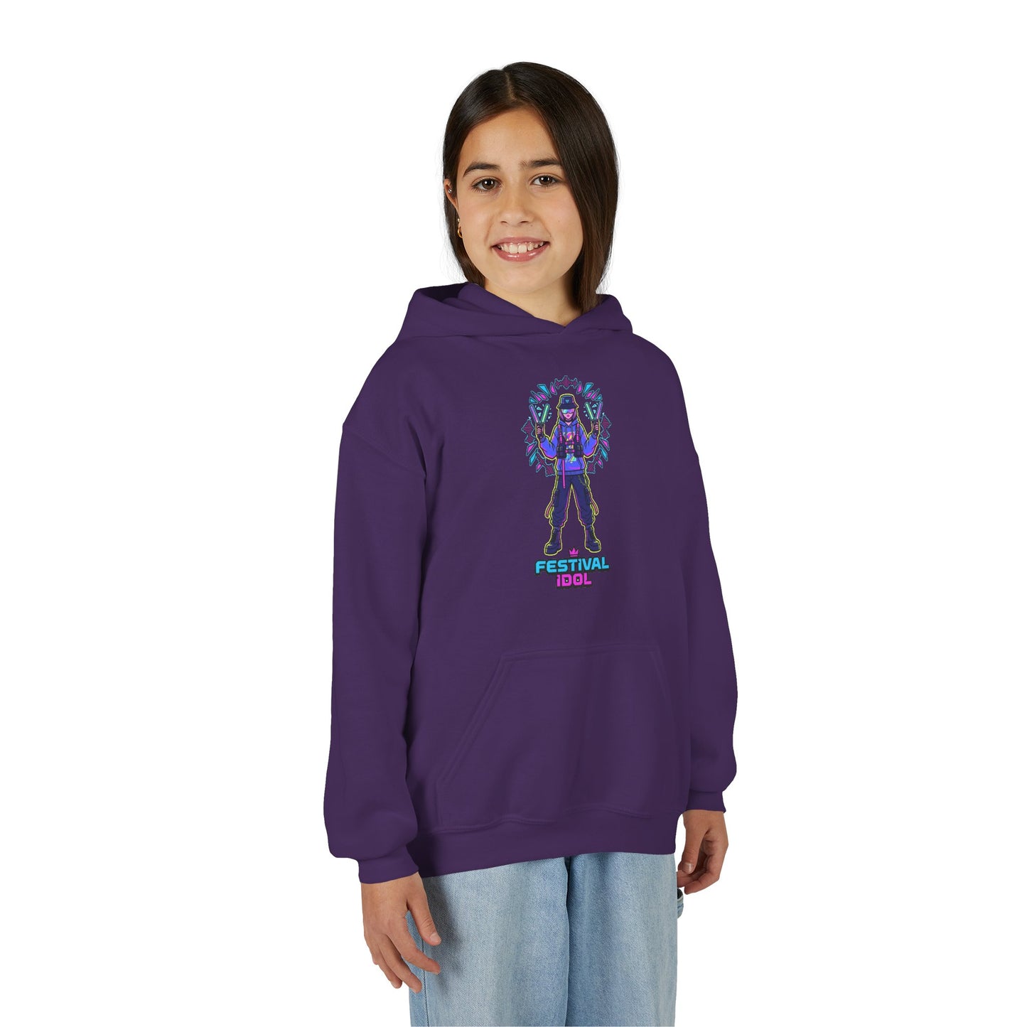 Youth Hoodie — Neon k-Pops Gamer Girl Graphic “Pixel Pal” Streetwear
