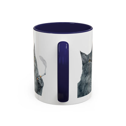 Happy and Dazzling smoking Cat Coffee Mug — Cute Cat smoking a cigarette Illustration Accent Mug (11/15 oz) (free shipping)