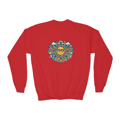 Youth Y2K Aesthetic - Crewneck Sweatshirt — Colorful Retro Sun & Floral Graphic