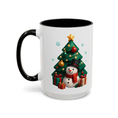 Christmas Tree & Snowman Accent Coffee Mug — Festive Holiday 11/15oz Ceramic