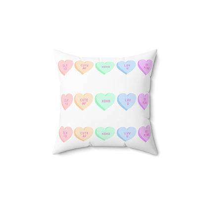 Candy Heart Conversation Pillow — Pastel Valentine Decorative Throw Pillow (free shipping)