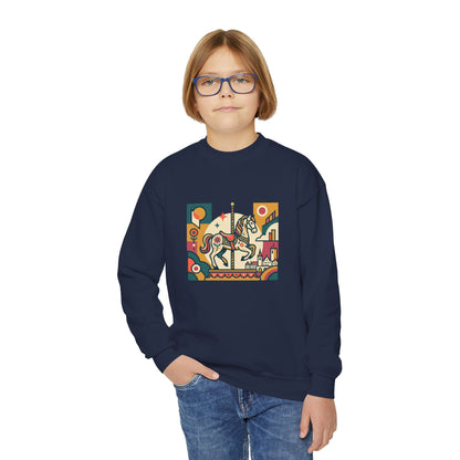Youth Crewneck Sweatshirt — Retro Carousel Horse Graphic