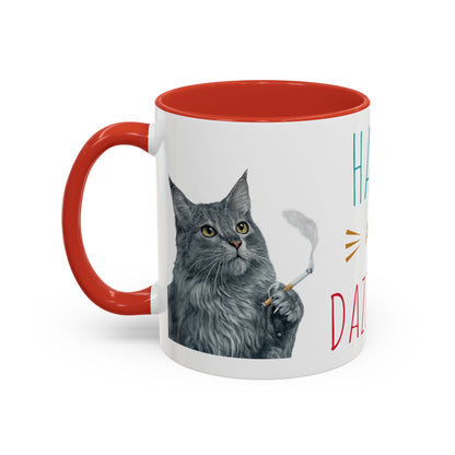 Happy and Dazzling smoking Cat Coffee Mug — Cute Cat smoking a cigarette Illustration Accent Mug (11/15 oz) (free shipping)