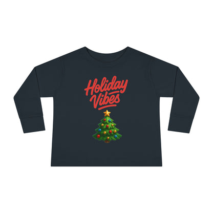 Holiday Vibes unisex Toddler Long Sleeve Tee – Cute Christmas Tree Kids Shirt