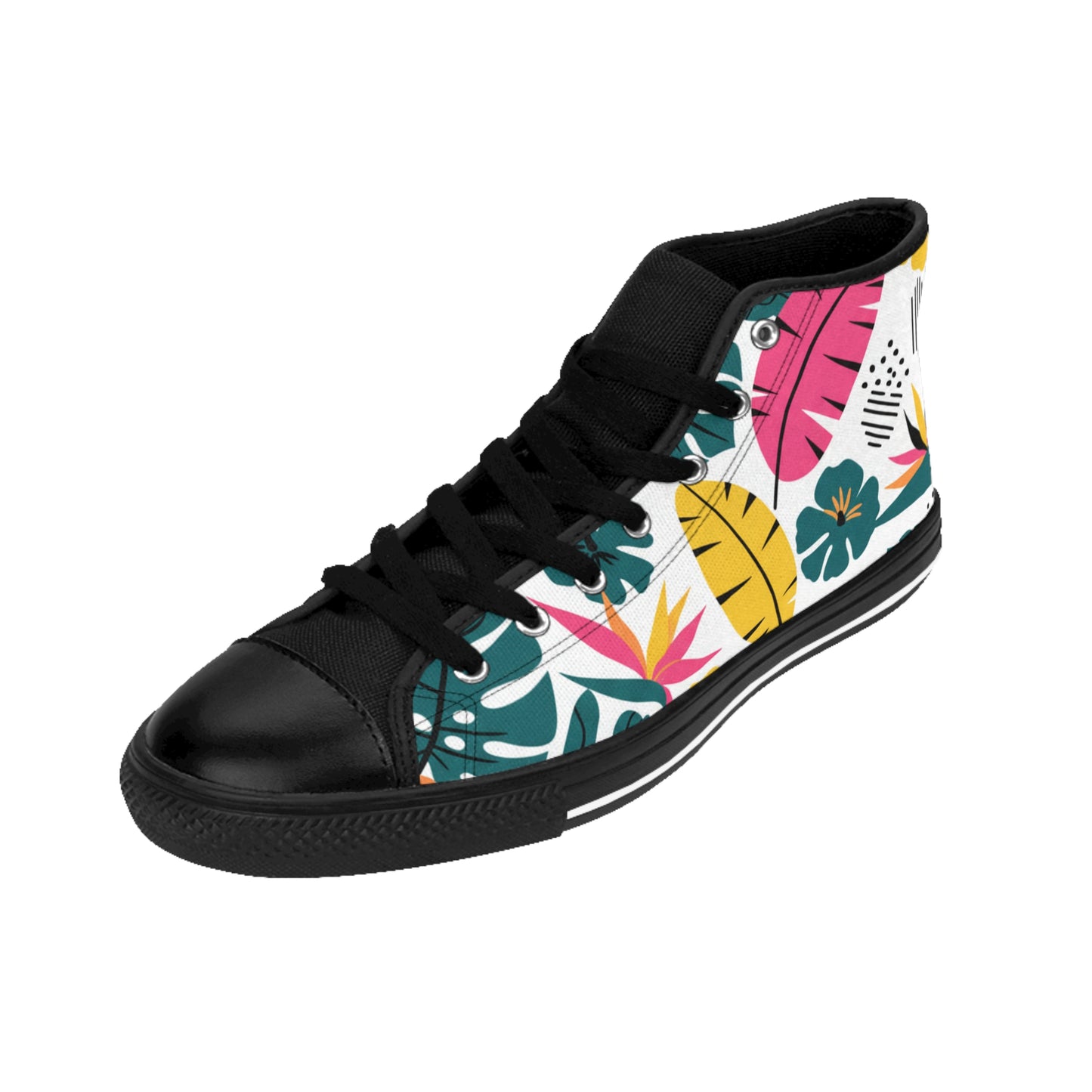 Men's Tropical Leaf High-Top Sneakers — Colorful Floral Men’s Classic Sneakers (free shipping)