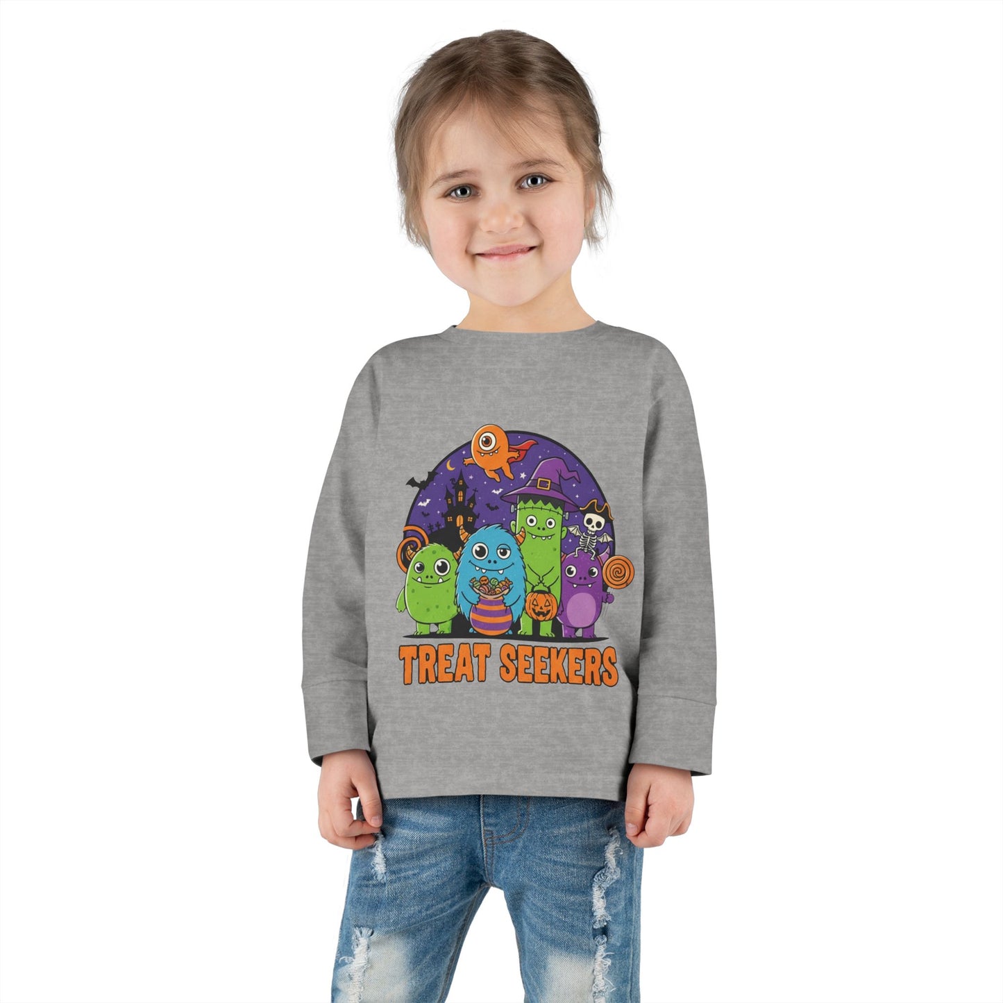Toddler Halloween Long Sleeve Tee - Cute Treat Seekers Graphic, Kids Halloween Shirt, Trick-or-Treat Top, Fall Celebration Clothes