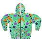 Retro Memphis 80’s Zip Hoodie — Mint Geometric Pattern