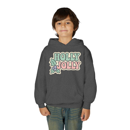 Girls Youth Hoodie — 'Holly Jolly' Pastel Christmas Holiday Sweatshirt