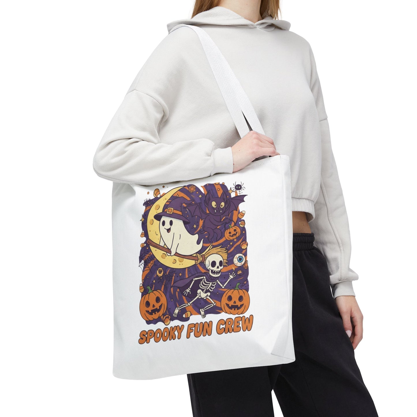 Spooky Fun Crew Halloween Tote Bag, Trick or Treat Bag, Haunted House Accessory, Fall Gift, Party Favor