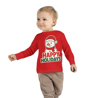 Toddler Long Sleeve Tee — 'Happy Holidays' Snowman Kids Christmas Shirt