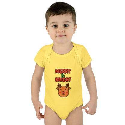 Merry & Bright Baby Bodysuit - Cute Reindeer Christmas Infant Onesie
