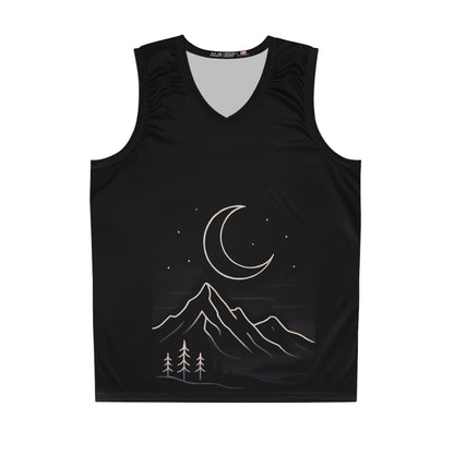 Moonlit Mountain Basketball Jersey — Crescent Moon & Pines AOP