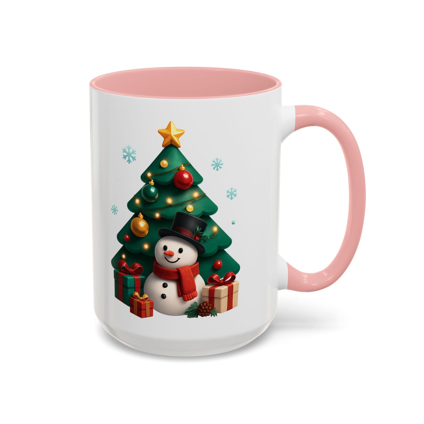 Christmas Tree & Snowman Accent Coffee Mug — Festive Holiday 11/15oz Ceramic