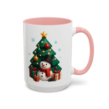 Christmas Tree & Snowman Accent Coffee Mug — Festive Holiday 11/15oz Ceramic
