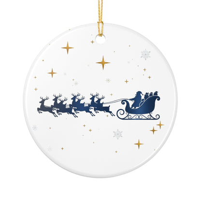 Ceramic Christmas Ornament — Santa Sleigh & Reindeer Holiday Decoration