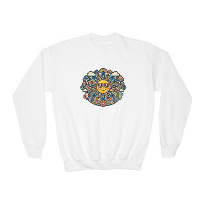 Youth Y2K Aesthetic - Crewneck Sweatshirt — Colorful Retro Sun & Floral Graphic
