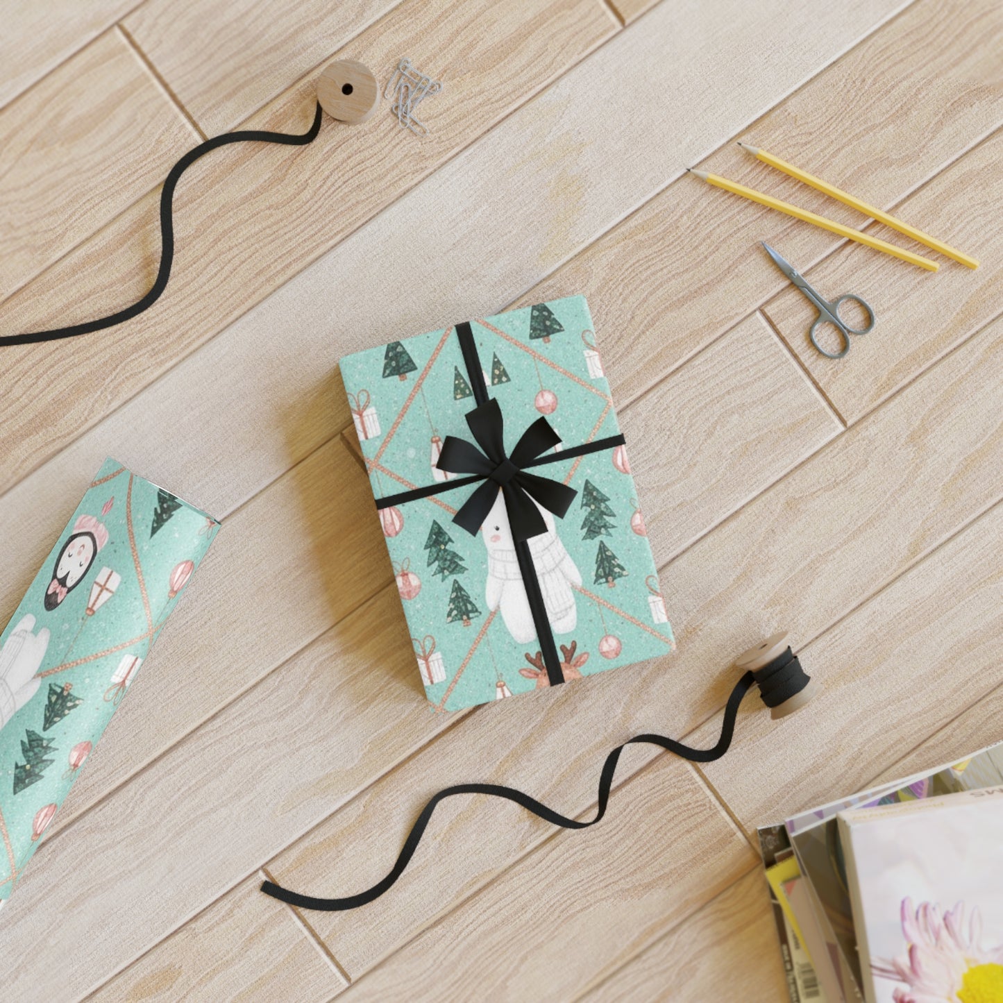 Whimsical Holiday Gift Wrapping Paper Roll – Cute Polar Bears & Penguins Design