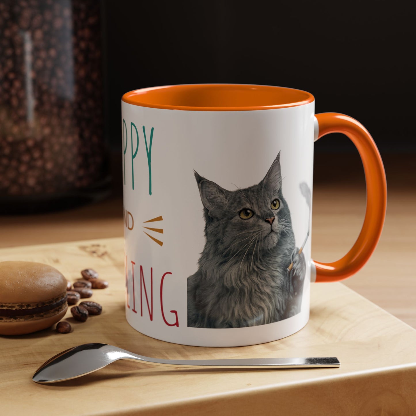 Happy and Dazzling smoking Cat Coffee Mug — Cute Cat smoking a cigarette Illustration Accent Mug (11/15 oz) (free shipping)
