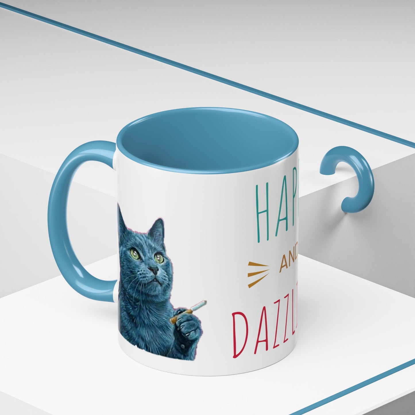 Happy and dazzling smoking cat Coffee Mug — "Happy and Dazzling" Cat Accent Mug (11/15oz) (free shipping)
